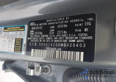 2021 Kia K5 Lxs from USA, damaged, VIN 5XXG14J20MG020403